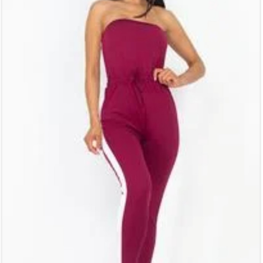 Burgundy tube top jumpsuir